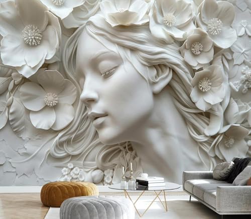 Serene 3D White Woman Floral Portrait Wallpaper - Image 3