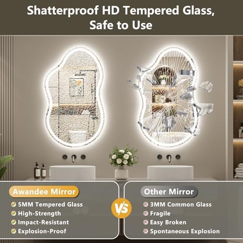 24x36 Irregular LED Mirror for Bathroom Lighted Vanity Mirror - Image 6