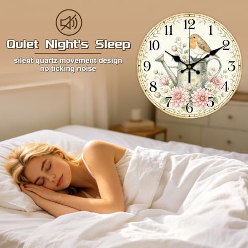 Watering Can Bird Wall Clock Silent Non-Ticking 12" - Image 4