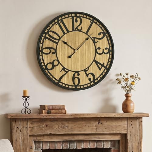 20 Inch Farmhouse Wall Clock for Living Room Decor, Rustic Wood by TOKCLOCKS
