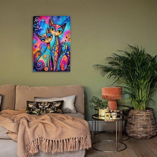 Colorful Cat Portraits Poster Whimsical Cats Canvas Wall Art - Image 4