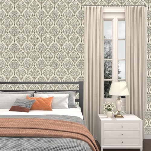Laatse Vintage Khaki Floral Botanical Symmetrical Wallpaper 17.5" x 393" - Image 6