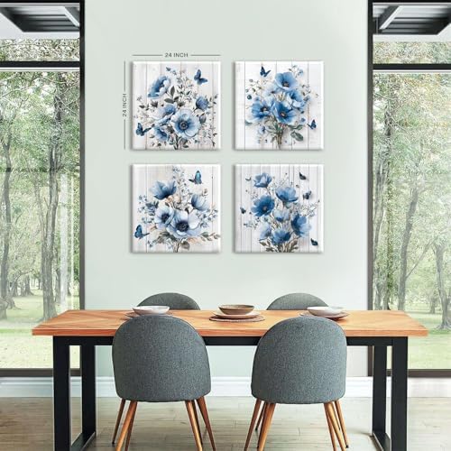 Vintage Flower Wall Art for Bathroom Rustic Floral Paintings Pictures Butterfly - Image 3