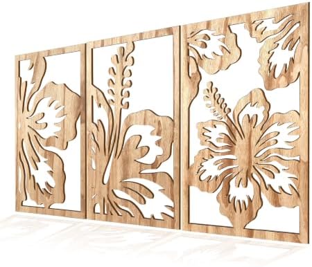 Motivilla Wood Wall Art Set of 3, Light Floral Decor - Image 2