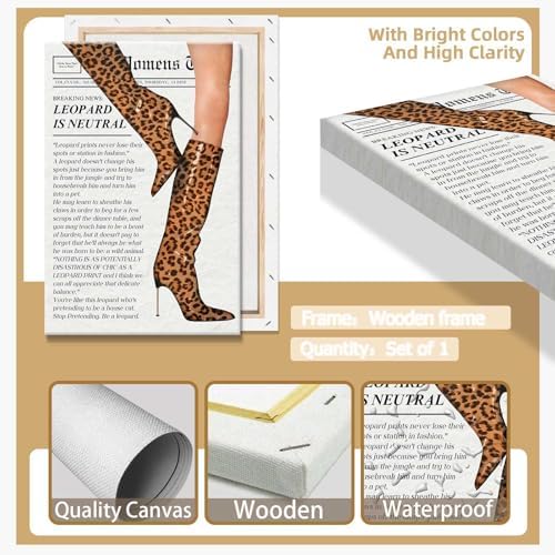 Trendy Newspaper Canvas Wall Art Trendy Leopard Room Decor Fashion Leopard - Image 2