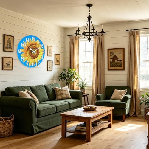 14 Inch Large Sunflower Wall Clock Glass Wall Decor Battery Operated - Image 4