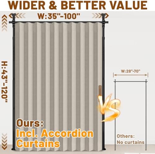 AJAZZ Room Divider Curtain+ Curtain Rods No Drilling Adjustable Tension 43-120× - Image 2