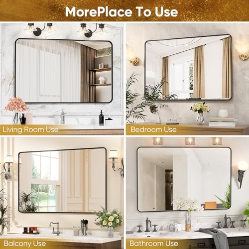 Antok 40x30 Black Metal Framed Bathroom Mirror, Wall Mirror - Image 5