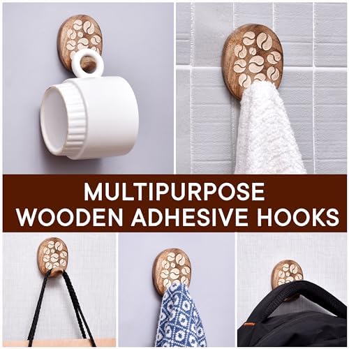 Indian Shelf 24 Piece Wooden Adhesive Wall Hooks - Image 4