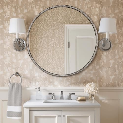 ANDY STAR 30 Inch Bathroom Hammered Round Mirrors, Antique Round Mirror by ANDYSTAR