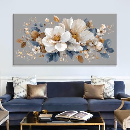 White Floral large Canvas Wall Art - Image 2