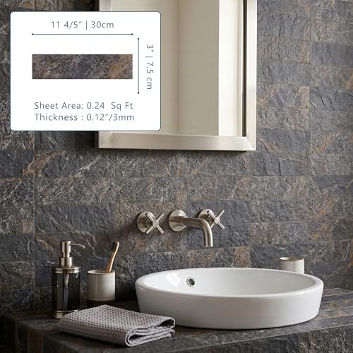 40-Sheet Flexible Stone Peel and Stick Backsplash Tile, Subway Texture - Image 2