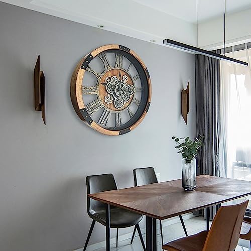 30'' Large Wall Clock Real Moving Gears Oversized Industrial Solid Wood Rusic - Image 6