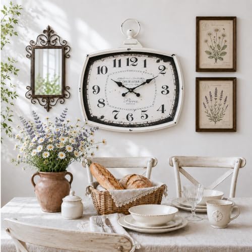 Large Farmhouse Wall Clock, Vintage Metal Rectangle Silent Battery Operated - Image 4