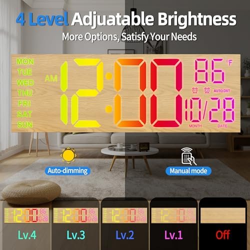LEIKE 16.2" Digital Wall Clock – RGB, Dual Alarm, Auto-Brightness - Image 5
