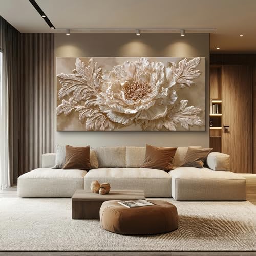 Modern Neutral Floral Large Canvas Wall Art Decor - Image 4