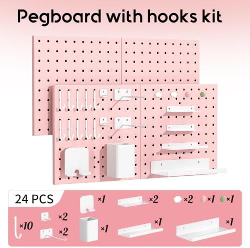 Magnetic Metal Pegboard Wall Organizer Kit, 4 Pack 10 x 10 in Panels Pink - Image 2