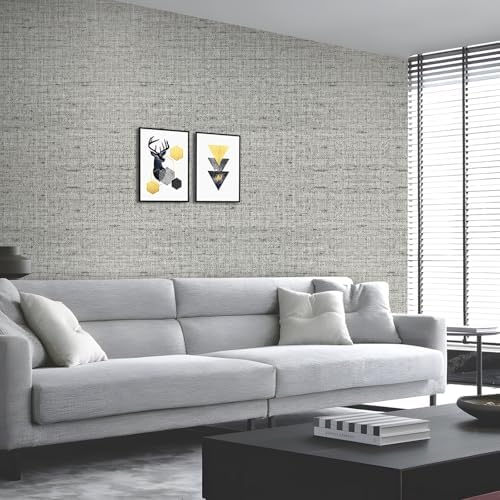 Gray Grasscloth Wallpaper Peel and Stick Textured Fabric 15.75"x118.11" - Image 2