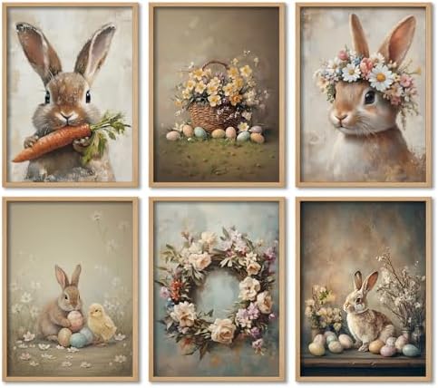 KYSNGMT Vintage Easter Bunny Wall Art Prints Set of 6 Unframed by KYSNGMT