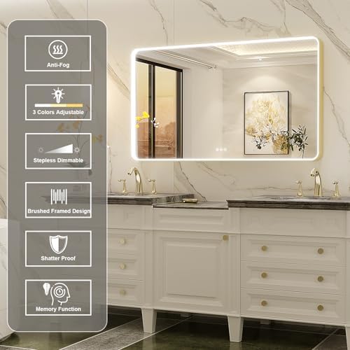 LED Mirror for Bathroom 48X28 Inch Gold Framed - Image 2