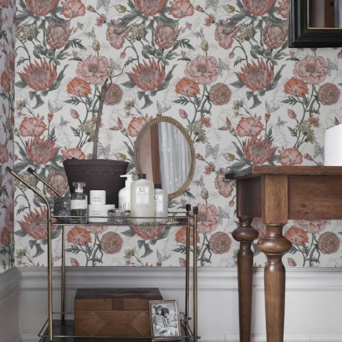 Floral Wallpaper Peel and Stick Floral Contact Paper White and Pink - Image 3