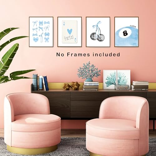 okaxscm Blue Coquette Trendy Preppy Wall Art Prints Set of 4, Coquette Room - Image 5