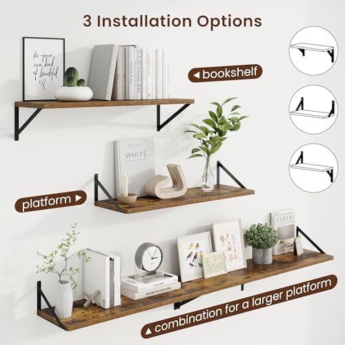 Axeman 30 Inch Floating Shelves, 10 Inch Deep Brown Wall Shelves Set of 2 - Image 4