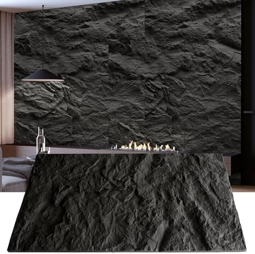 KASARO 3D Faux Stone PU Wall Panels, 4 Pack Cement Texture Black by KASARO