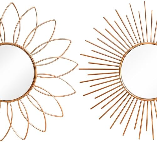 3 Pack Metal Mirrors for Wall Sunburst Wall Mirror Rose Gold Wall Art Décor - Image 2