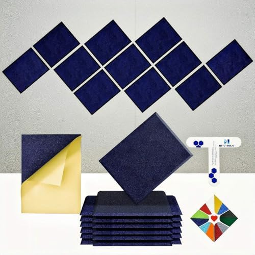12 Pack Self-Adhesive Acoustic Panels, 2nd Generation Sound Absorbing Panel by DEXMOKO