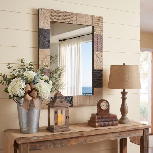 Rustic Wood Wall Mirror, 22x30" Rectangle Carved Bathroom Vanity Mirror - Image 5