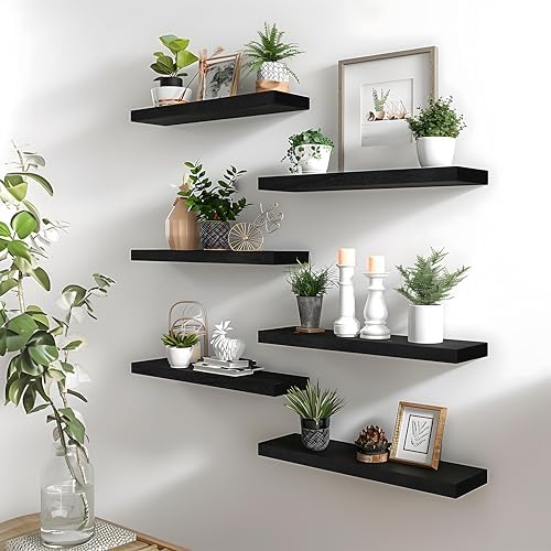 Black Wood Floating Shelves for Wall Rustic Wall Shelf for Bedroom Living Room - Image 3