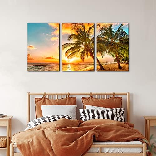 3 Panels Sea Landscape Modern Wall Art Ocean Sunset Canvas Prints Sea Beach - Image 4