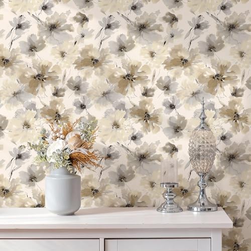 JiffDiff Beige Watercolor Floral Peel and Stick Wallpaper, 17.3" x 1200" - Image 7