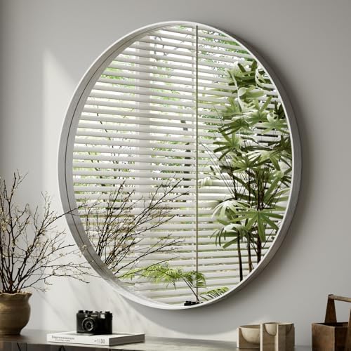 VooBang Round Bathroom Mirror, 32 inch Silver Gorgeous Deep Frame Modern Wall - Image 4