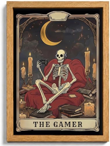 Framed Skeleton Gothic Game Wall Art The Gamer Tarot Room Pictures Decor by PPV
