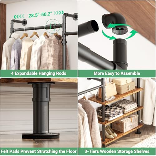 Aheaplus Expandable Industrial Pipe Clothing Rack, 7.3-10.9Ft Closet System - Image 3