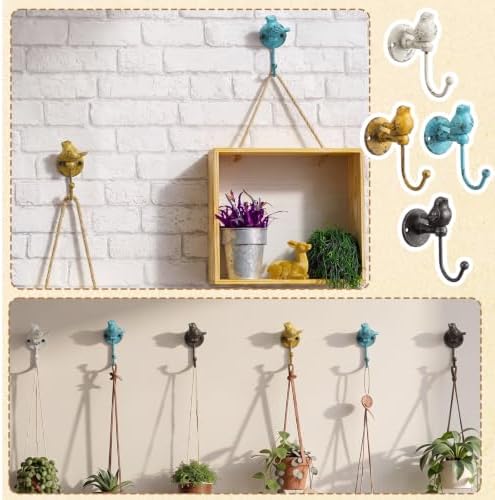 Hicarer 4 Pcs Cast Iron Bird Wall Hooks Rustic Songbird Decor Hangers - Image 5