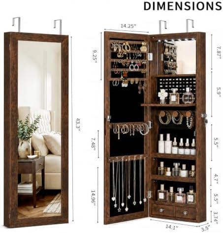 Over the Door Jewelry Organizer, Wall Mounted Jewelry Cabinet - Image 4