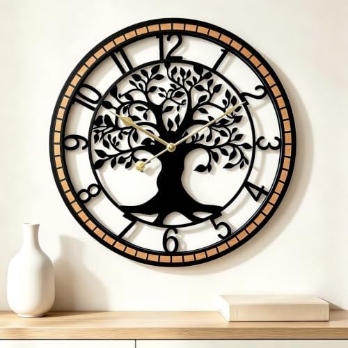 Large Wall Clock for Living Room Decor 22 Inch Tree of Life Metal Wall Art by Unknown