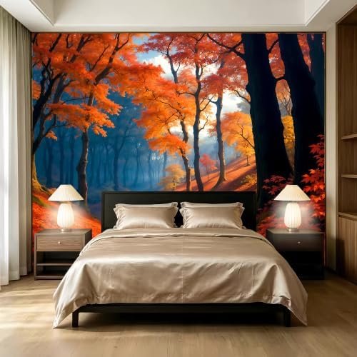 Autumn Orange Yellow Forest Landscape wall murals Woodland Tree Peel and Stick by SIDIANYA