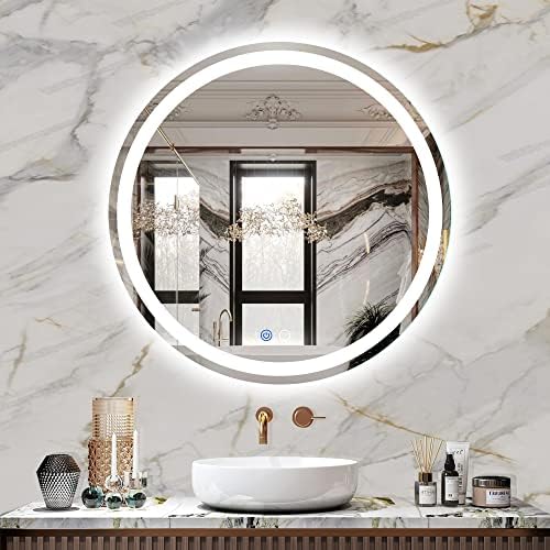 24" LED Bathroom Mirror Round Vanity Mirror, 3 Color Temperature, Memory by FiTLAND