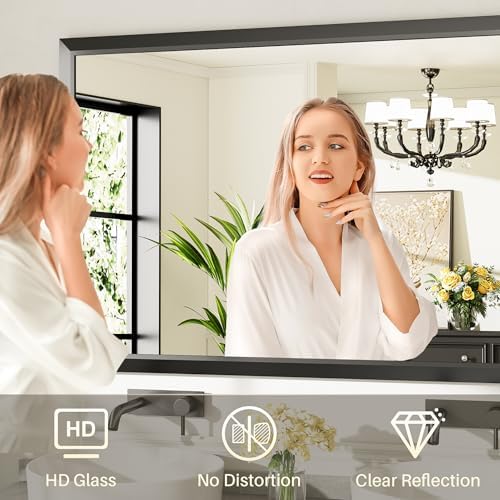 Briivue Black Metal Framed Bathroom Wall Mirror, 60x40 Inch - Image 4