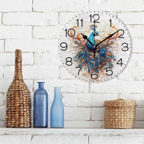 ALAZA Peacock with Beautiful Feather Wall Clock Battery Operated Non Ticking - Image 3
