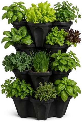 Vertical Garden Planter 4 Tier Stackable System 16 Plants, Space Saving Herb by SmartSpring