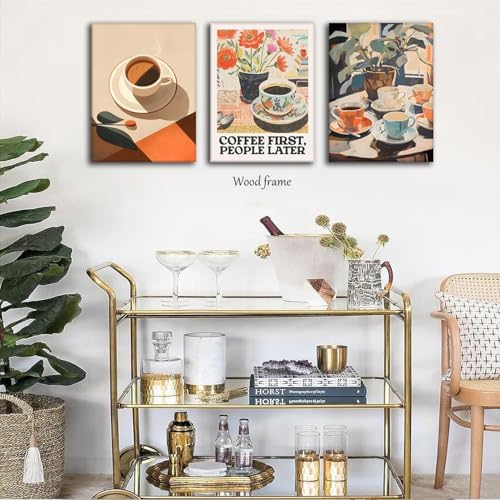 Vintage Coffee Kitchen Canvas Wall Art Set of 3, Fashion Aesthetic Flowers - Image 6