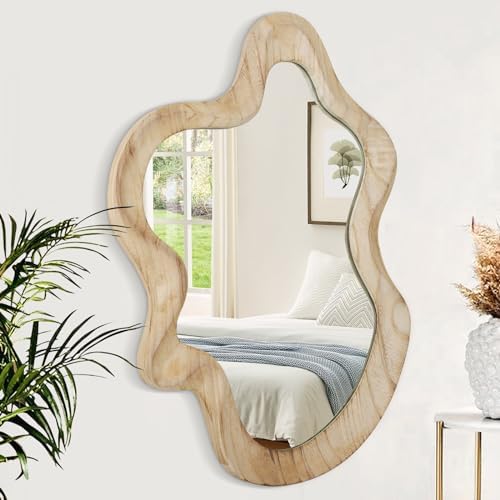 Large Asymmetrical Wall Mirror Irregular Wood Frame Mirror Wall-Mounted by Lzuso