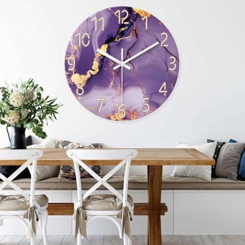 Large Purple Wall Clock 24 inch Modern Marble Design - Image 2