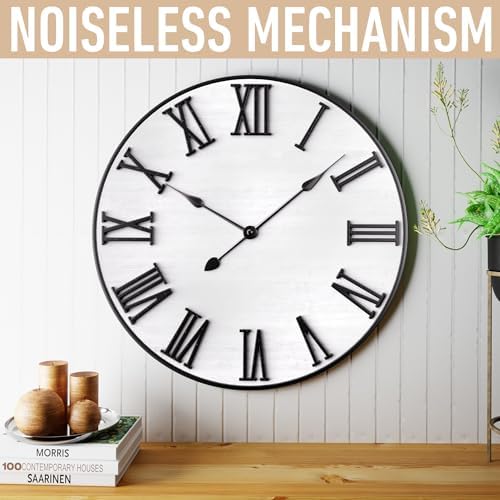 Large Wall Clock 24" Round, Silent Metal & Wood - Image 3