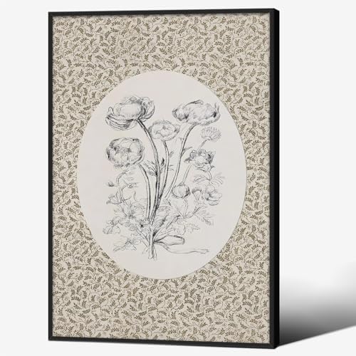 Heltrappe Neutral Floral Wall Art Antique Botanical Flower Poster Vintage by Heltrappe